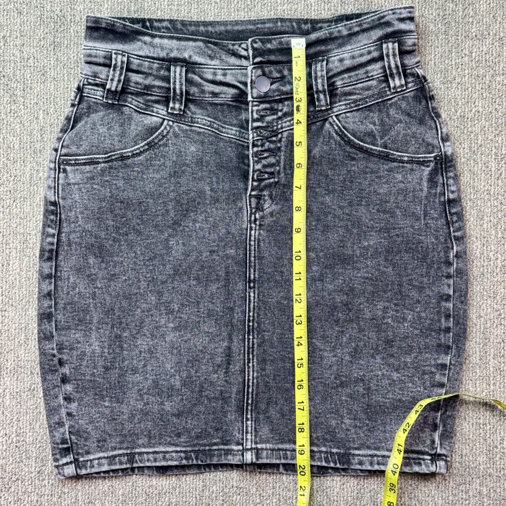 Rock & Roll Denim High Rise Button Front Stretch Skirt Size 30 Black‎ Wash - Picture 8 of 10